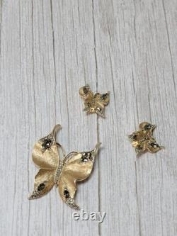 Vintage Crown TRIFARI Gold Butterfly Brooch & Earrings Set ALFRED PHILIPPE 1950s