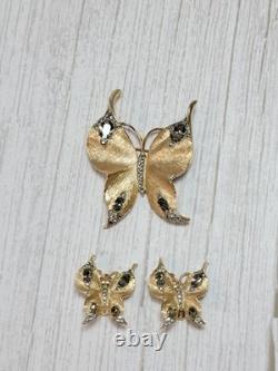 Vintage Crown TRIFARI Gold Butterfly Brooch & Earrings Set ALFRED PHILIPPE 1950s