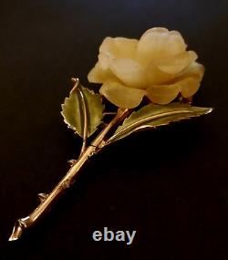 Vintage Crown TRIFARI PHILLIPPE Carved YELLOW ROSE w ENAMEL Leaves Brooch 1955 Vintage Crown TRIFARI PHILLIPPE Carved YELLOW ROSE w ENAMEL Leaves Brooch 1955