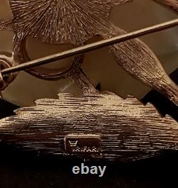 Vintage Crown TRIFARI PHILLIPPE Carved YELLOW ROSE w ENAMEL Leaves Brooch 1955