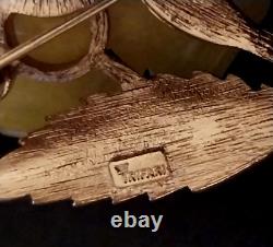 Vintage Crown TRIFARI PHILLIPPE Carved YELLOW ROSE w ENAMEL Leaves Brooch 1955