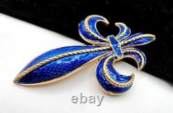 Vintage Crown TRIFARI Royal Blue Enamel Guilloche L'Orient Fleur De Lis Brooch