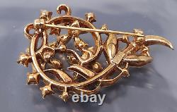 Vintage Crown Trifari ALFRED PHILIPPE White Rhinestone Gold tone Flower Brooch