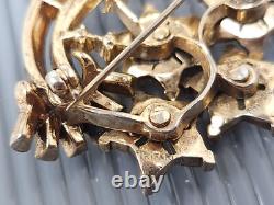 Vintage Crown Trifari Alfred Philippe 1950 Gold tone Rhinestone Brooch