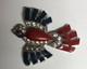 Vintage Crown Trifari Alfred Philippe Bird Fur Clip Crystal Patriotic Blue&Red