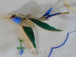 Vintage Crown Trifari Alfred Philippe Bird of Flight Brooch Enamel, Rhinestones
