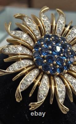 Vintage Crown Trifari Alfred Philippe Blue Crystal Chrysanthemum Flower Brooch