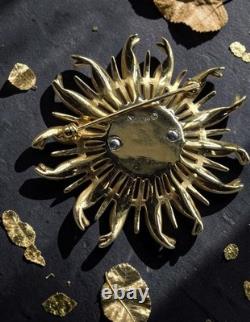 Vintage Crown Trifari Alfred Philippe Blue Crystal Chrysanthemum Flower Brooch