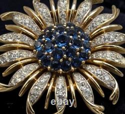 Vintage Crown Trifari Alfred Philippe Blue Crystal Chrysanthemum Flower Brooch