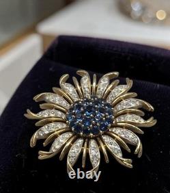 Vintage Crown Trifari Alfred Philippe Blue Crystal Chrysanthemum Flower Brooch