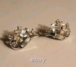 Vintage Crown Trifari Alfred Philippe Clear Rhinestone Clip-on Earrings! ¡RARE¡