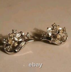 Vintage Crown Trifari Alfred Philippe Clear Rhinestone Clip-on Earrings! ¡RARE¡