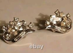 Vintage Crown Trifari Alfred Philippe Clear Rhinestone Clip-on Earrings! ¡RARE¡