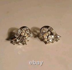 Vintage Crown Trifari Alfred Philippe Clear Rhinestone Clip-on Earrings! ¡RARE¡