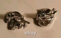 Vintage Crown Trifari Alfred Philippe Clear Rhinestone Clip-on Earrings! ¡RARE¡