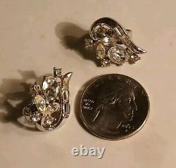 Vintage Crown Trifari Alfred Philippe Clear Rhinestone Clip-on Earrings! ¡RARE¡