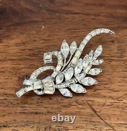 Vintage Crown Trifari Alfred Philippe Crystal Rhinestone Flower Spray Pin Brooch