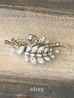 Vintage Crown Trifari Alfred Philippe Crystal Rhinestone Flower Spray Pin Brooch