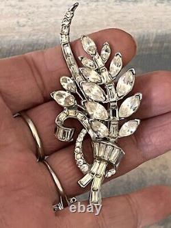 Vintage Crown Trifari Alfred Philippe Crystal Rhinestone Flower Spray Pin Brooch