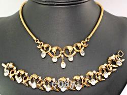 Vintage Crown Trifari Alfred Philippe Dangle Crystals Necklace Bracelet Set