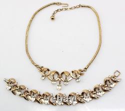 Vintage Crown Trifari Alfred Philippe Dangle Crystals Necklace Bracelet Set