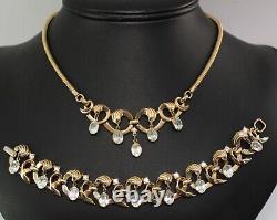 Vintage Crown Trifari Alfred Philippe Dangle Crystals Necklace Bracelet Set