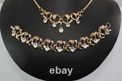 Vintage Crown Trifari Alfred Philippe Dangle Crystals Necklace Bracelet Set