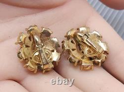 Vintage Crown Trifari Alfred Philippe Emerald Green Etoille Lava Stones Earrings