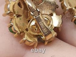 Vintage Crown Trifari Alfred Philippe Emerald Green Etoille Lava Stones Earrings