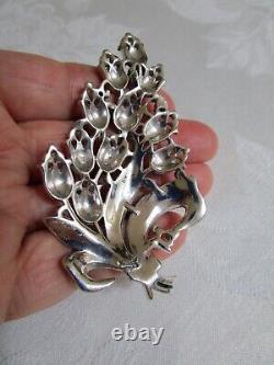 Vintage Crown Trifari Alfred Philippe Enamel Crystals Floral Pin Clip Pink AS IS