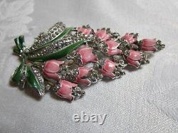 Vintage Crown Trifari Alfred Philippe Enamel Crystals Floral Pin Clip Pink AS IS