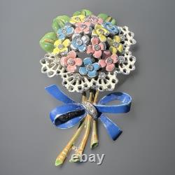 Vintage Crown Trifari Alfred Philippe Floral Bow Rhinestone Enamel Fur Clip 1941