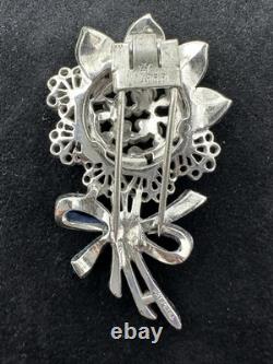 Vintage Crown Trifari Alfred Philippe Floral Bow Rhinestone Enamel Fur Clip 1941