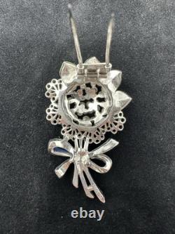 Vintage Crown Trifari Alfred Philippe Floral Bow Rhinestone Enamel Fur Clip 1941