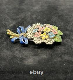 Vintage Crown Trifari Alfred Philippe Floral Bow Rhinestone Enamel Fur Clip 1941