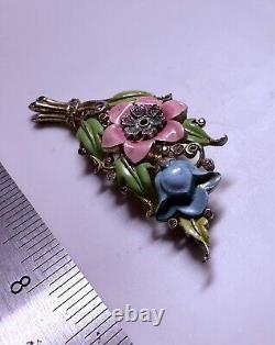 Vintage Crown Trifari Alfred Philippe Flower Bouquet Fur Clip Pin Brooch Y3
