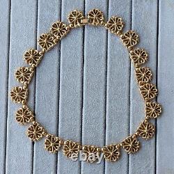 Vintage Crown Trifari Alfred Philippe Gold Rhinestone Clover Link Necklace 1940s