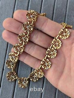Vintage Crown Trifari Alfred Philippe Gold Rhinestone Clover Link Necklace 1940s