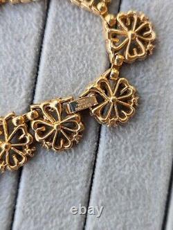 Vintage Crown Trifari Alfred Philippe Gold Rhinestone Clover Link Necklace 1940s