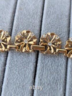 Vintage Crown Trifari Alfred Philippe Gold Rhinestone Clover Link Necklace 1940s