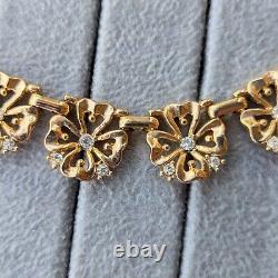 Vintage Crown Trifari Alfred Philippe Gold Rhinestone Clover Link Necklace 1940s