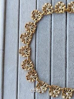 Vintage Crown Trifari Alfred Philippe Gold Rhinestone Clover Link Necklace 1940s