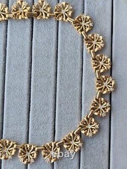 Vintage Crown Trifari Alfred Philippe Gold Rhinestone Clover Link Necklace 1940s