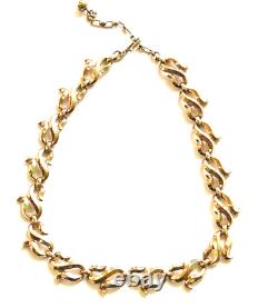 Vintage Crown Trifari Alfred Philippe Gold Tone Necklace Clip On Earrings Set
