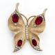 Vintage Crown Trifari Alfred Philippe Gold Tone Red Rhinestone Butterfly Pin