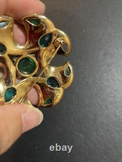 Vintage Crown Trifari Alfred Philippe Green Cabochon Rhinestone Brooch Beautiful