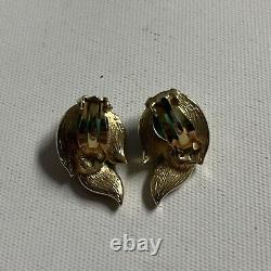 Vintage Crown Trifari Alfred Philippe Green Jelly Belly Rhinestone Earrings