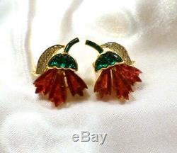 Vintage Crown Trifari Alfred Philippe Invisible Set Carnation Waffle Earrings