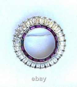 Vintage Crown Trifari Alfred Philippe Invisibly Set Purple Glass Art Deco Brooch