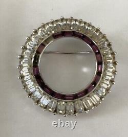 Vintage Crown Trifari Alfred Philippe Invisibly Set Purple Glass Art Deco Brooch